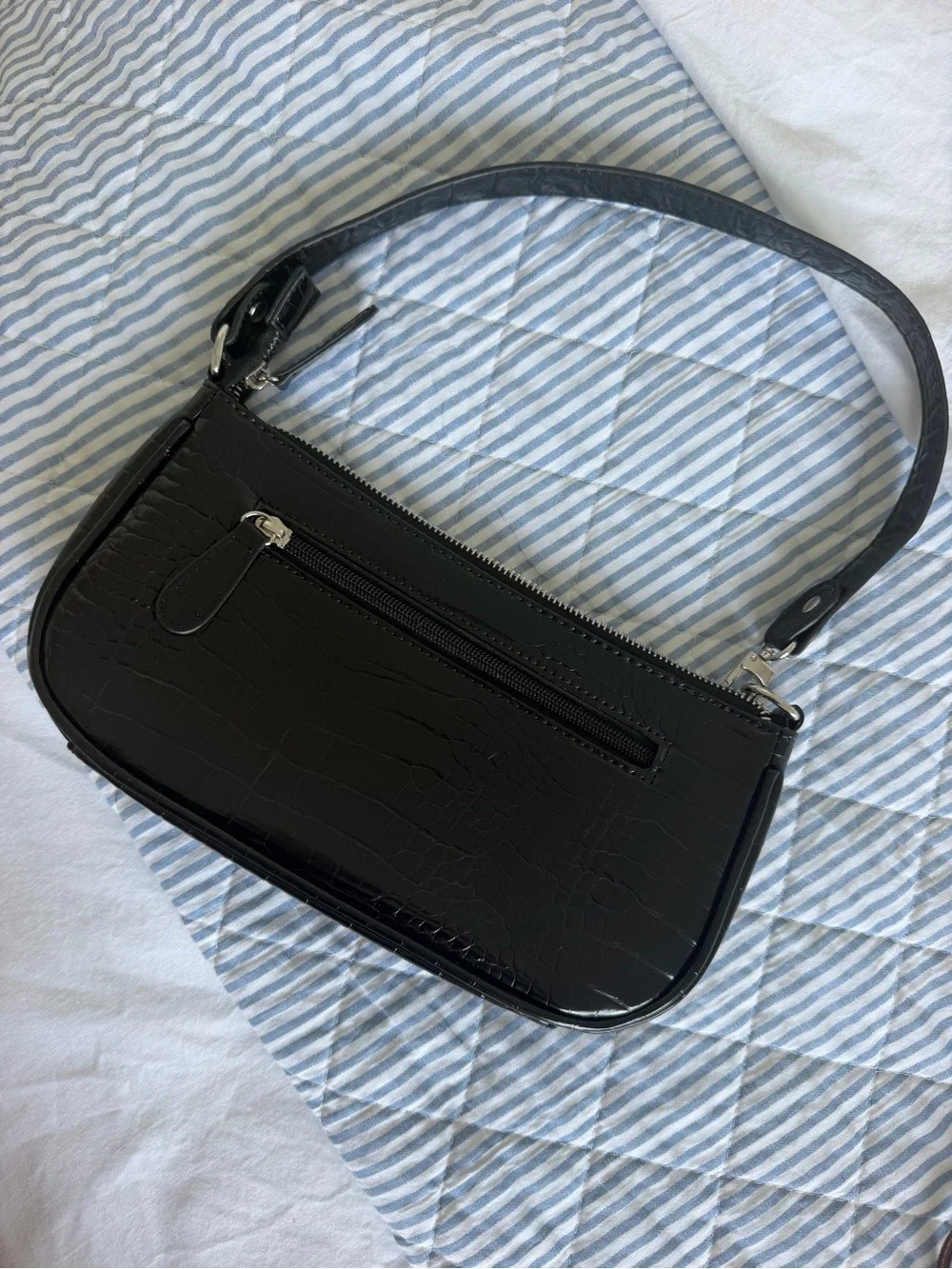 Black Croc-Embossed Shoulder Bag